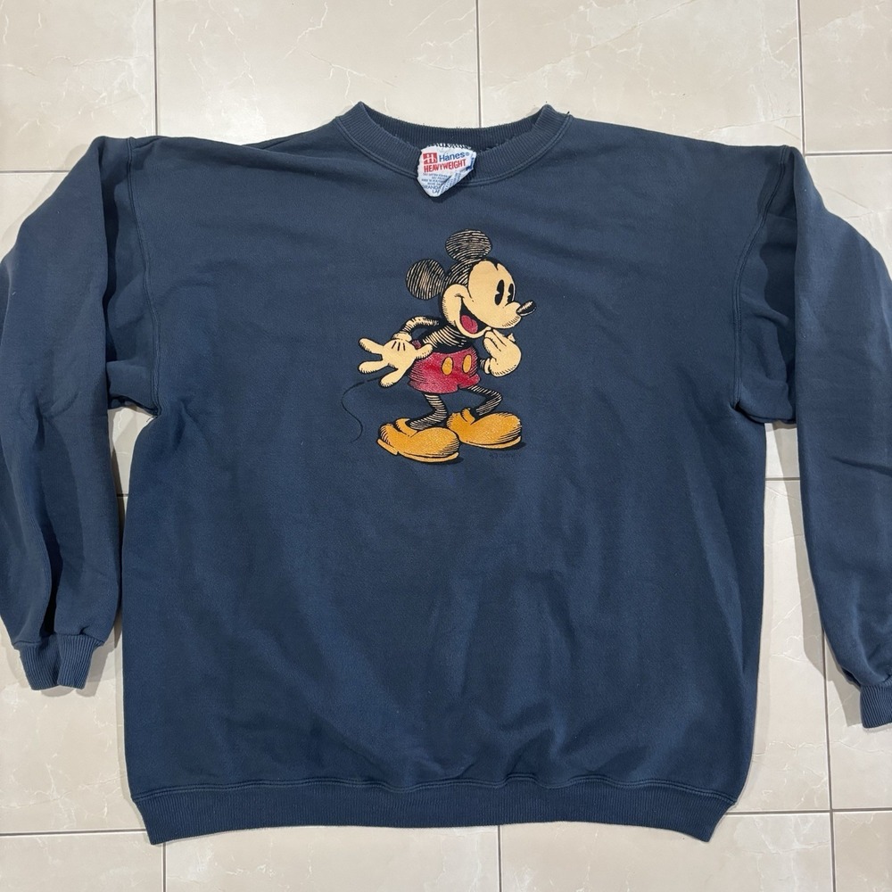 Vintage 80s 90s Disney Mickey Mouse Sweater Blue Pullover Men's L Sweatshirt